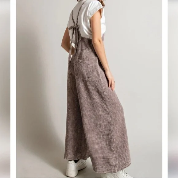 Easel Washed Mushroom faded Overalls New Tie Back Boho - Picture 3 of 4